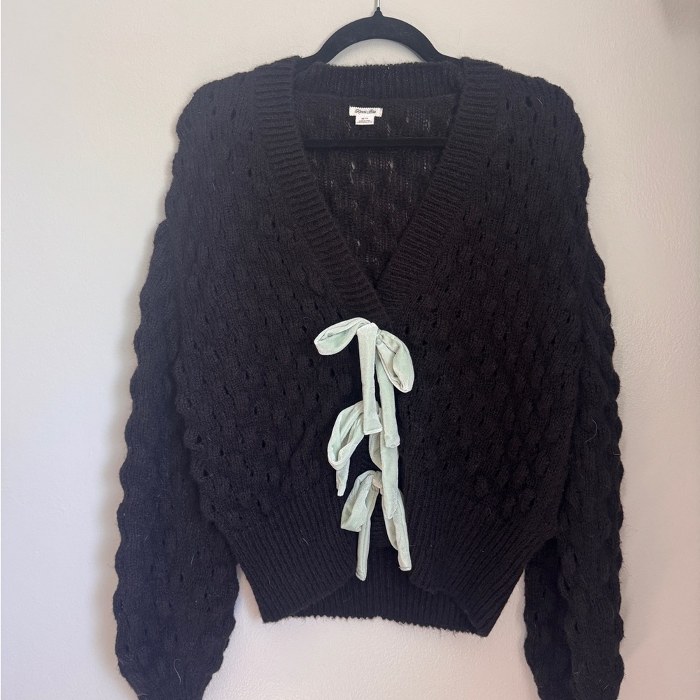 Kimchi Black Cardigan with Blue Bows (UO exclusive)